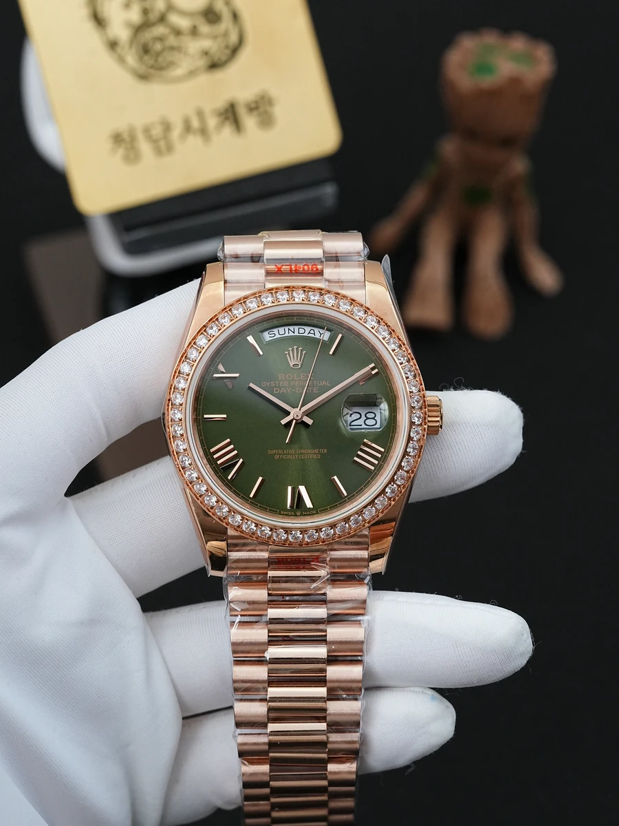 롤렉스 데이데이트 로즈골드 올리브그린 다이아베젤