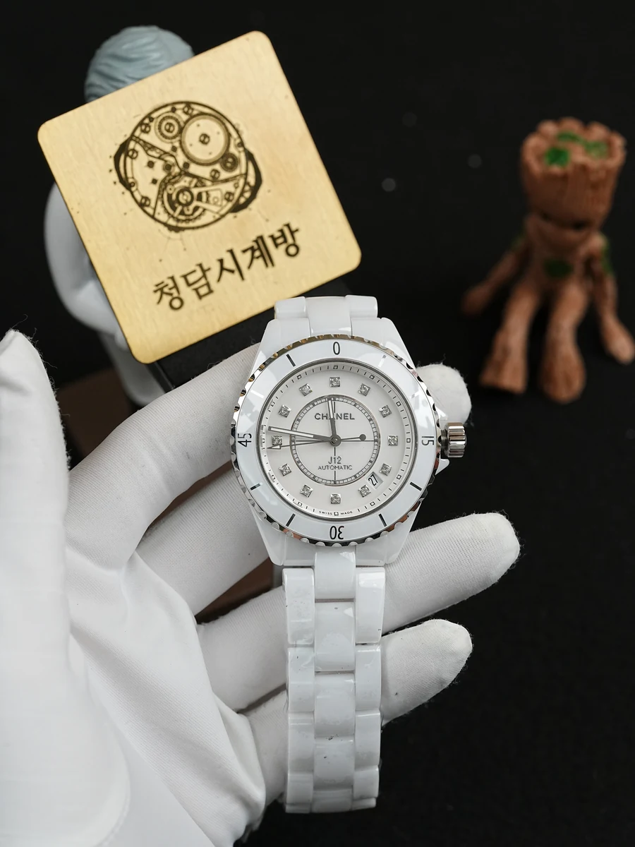 샤넬 J12 화이트 보석 투명백