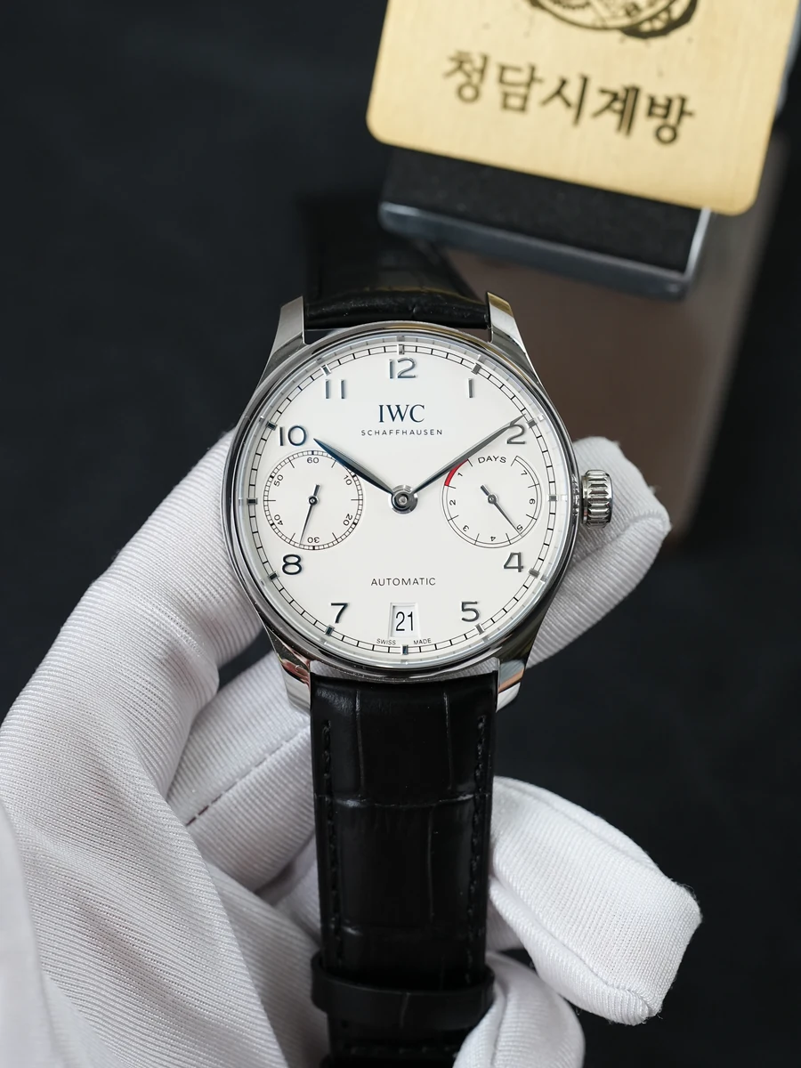 IWC 포르투기저 7DAYS 화이트 블랙가죽