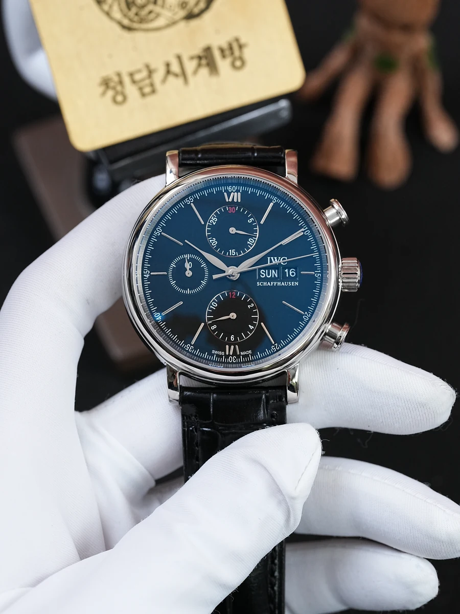 IWC 포르토피노 크로노그래프 블루 블랙가죽