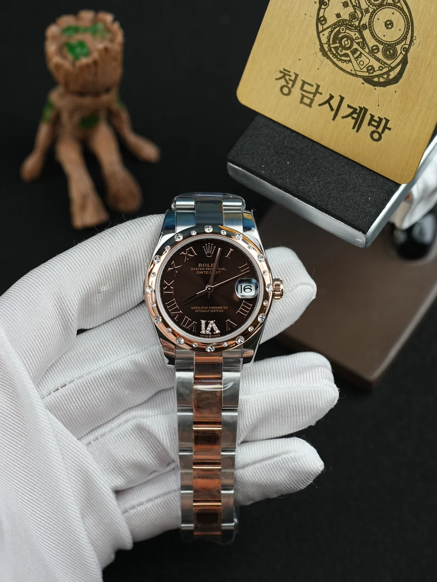 롤렉스 레이디 데이저스트 초코 로만 돔다이아베젤 오이스터스트랩 31mm