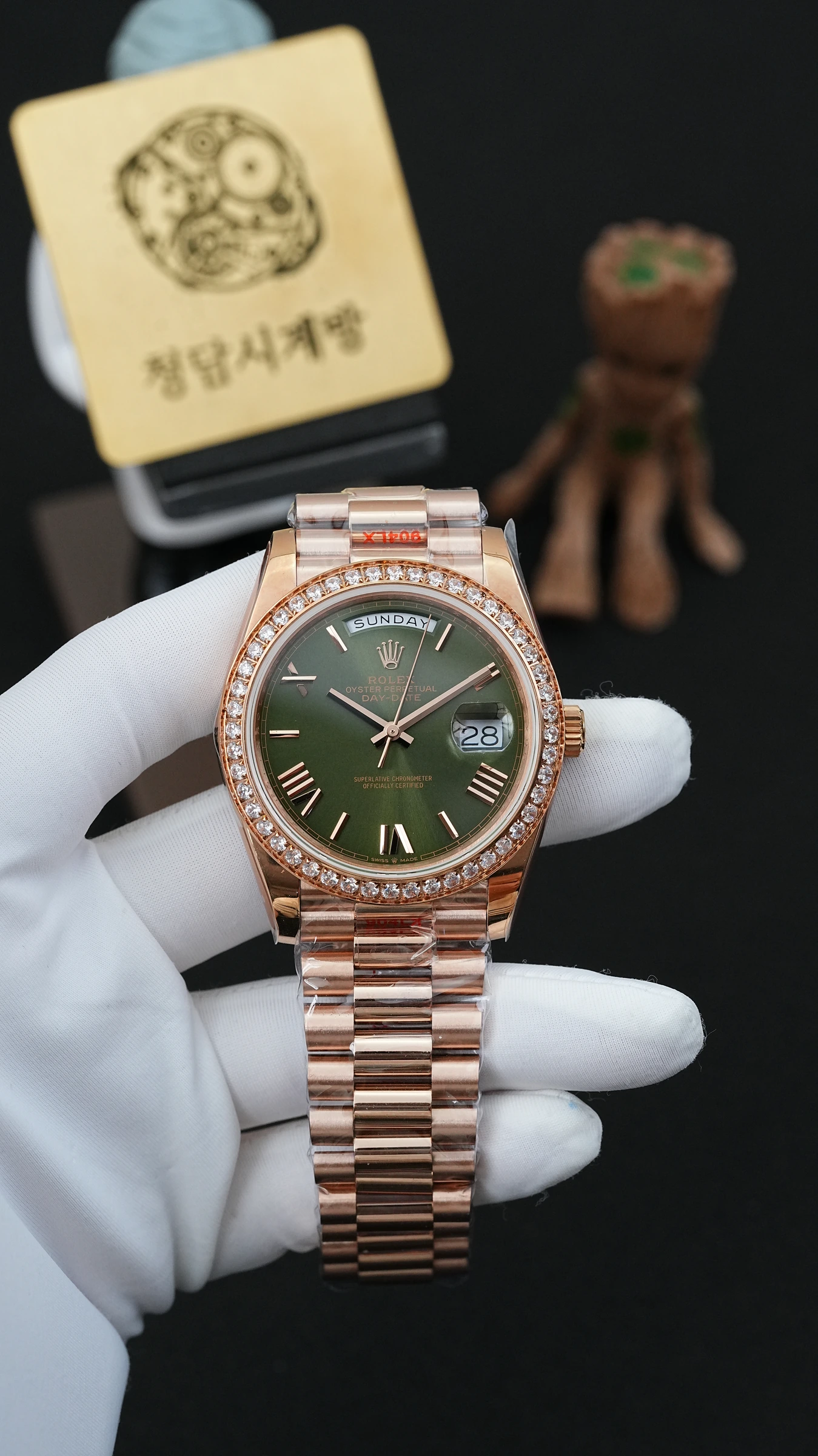 롤렉스 데이데이트 로즈골드 올리브그린 다이아베젤 상품 이미지 1