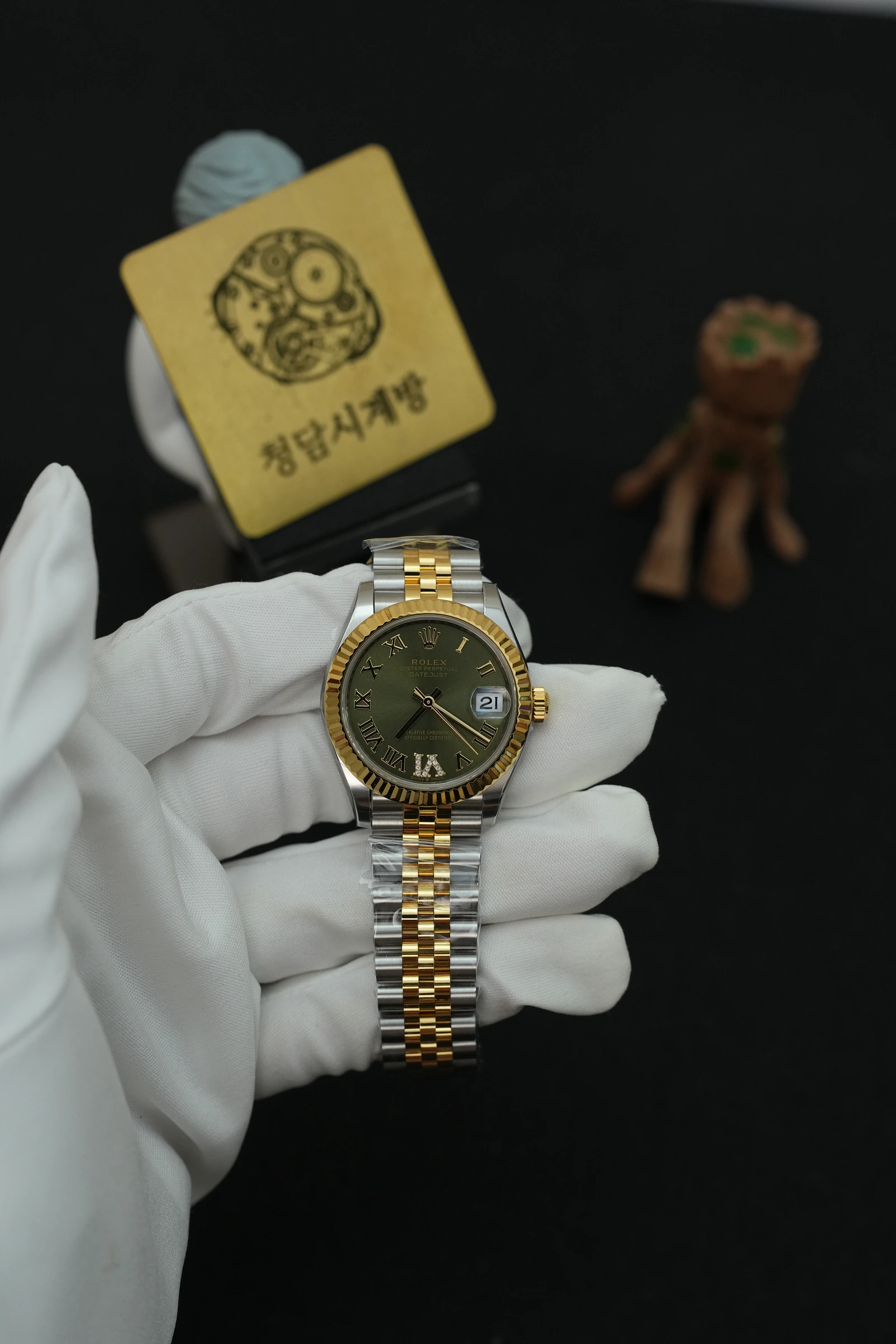 롤렉스 레이디 데이저스트 그린 로만 6다이아 옐로우골드콤비 31mm 상세 이미지 5