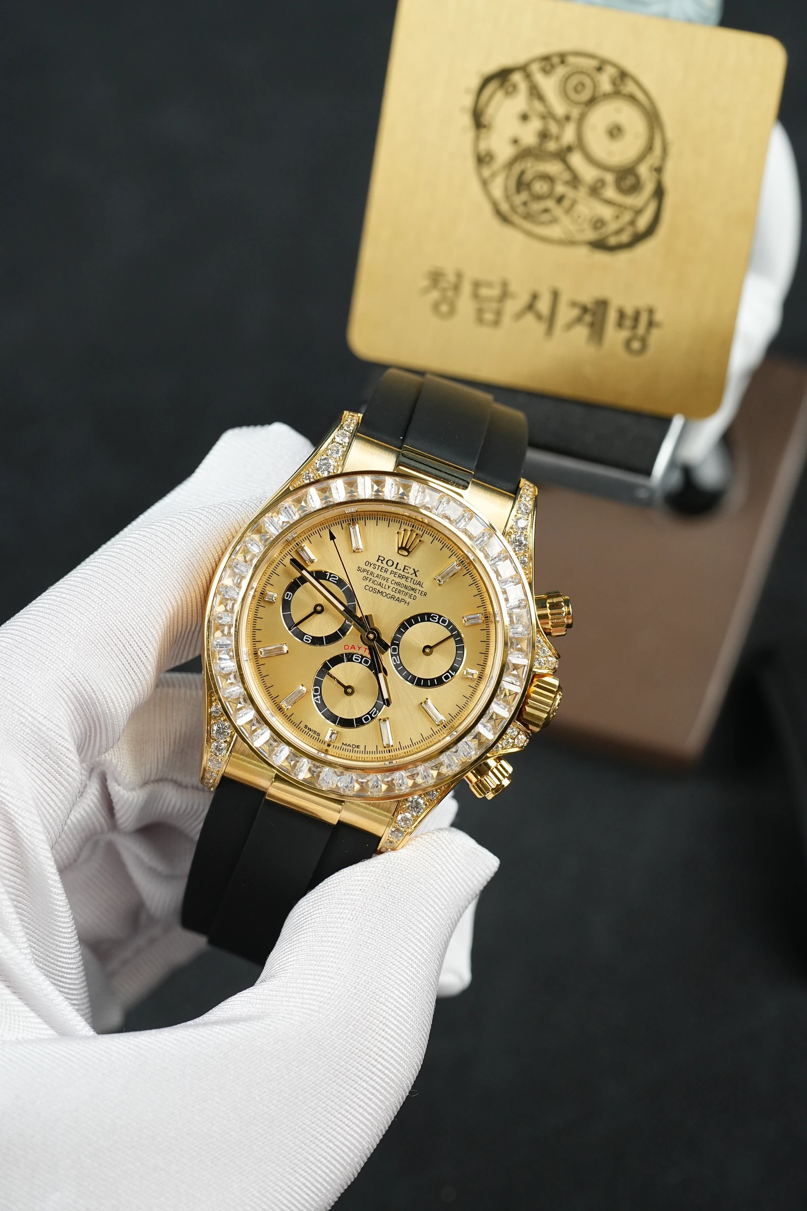 롤렉스 데이토나 샴페인 바게트 옐로우골드 러버 다이아베젤 상세 이미지 5