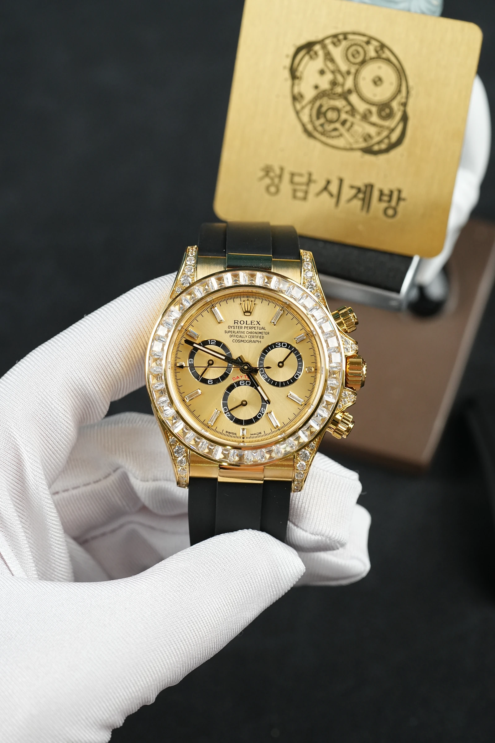 롤렉스 데이토나 샴페인 바게트 옐로우골드 러버 다이아베젤 상세 이미지 8