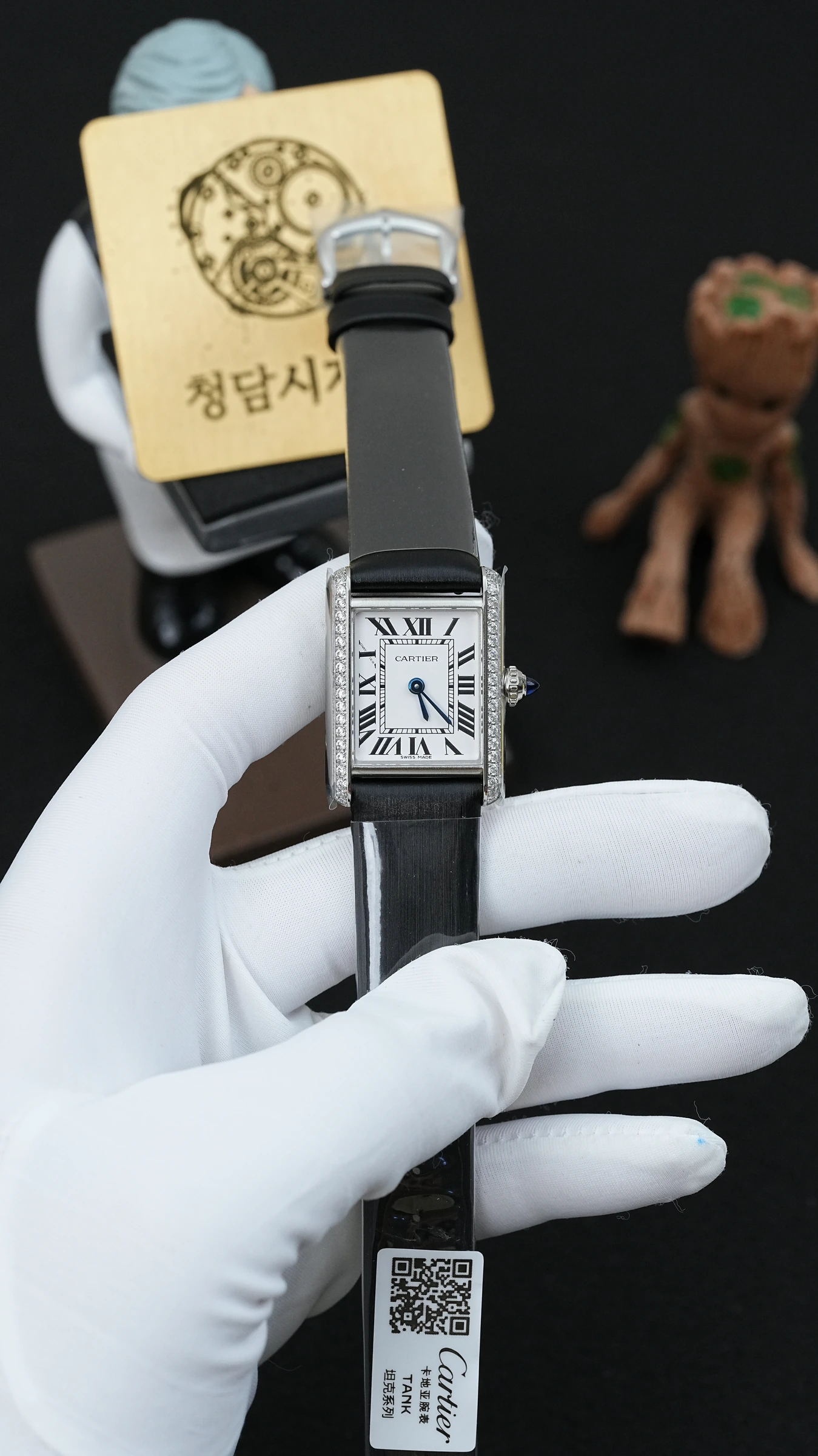 까르띠에 탱크 화이트 스톤베젤 블랙가죽 상품 이미지 1